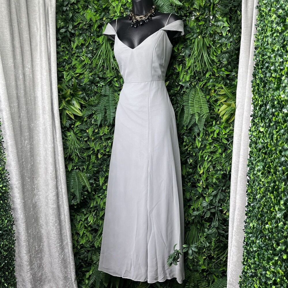 JENNY YOO Dress Women 4 Gray Priya Flowy Off Shoulder Bridesmaid Wedding 2155
